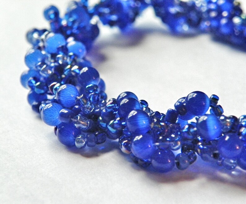 Spiral Rope Beadwork Bracelet - Blue Seed Bead Patterned Bracelet ...