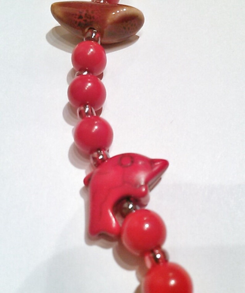 Girl's Red Dolphin Beaded Necklace Combination Bead Necklace Fancy Red Dolphin Necklace image 2