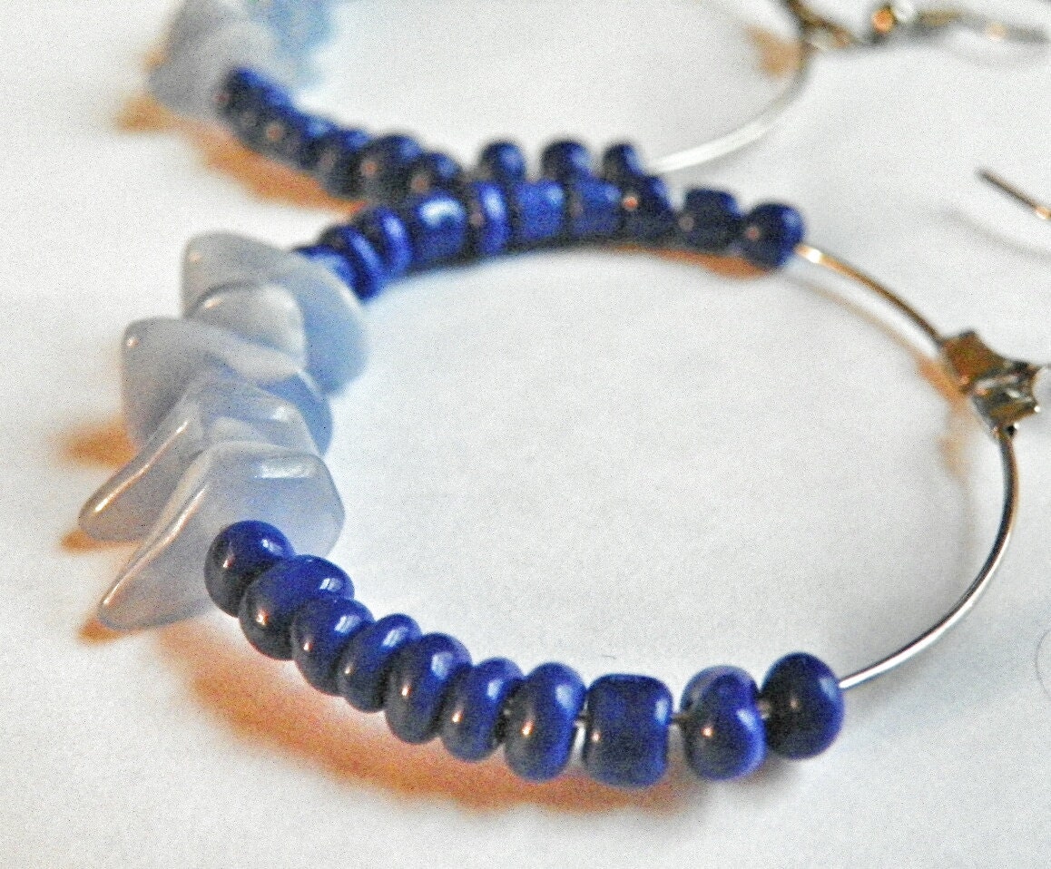 Dark Blue Hoop Earrings Midnight Ocean Hoops Silver Hoops With Dark and ...