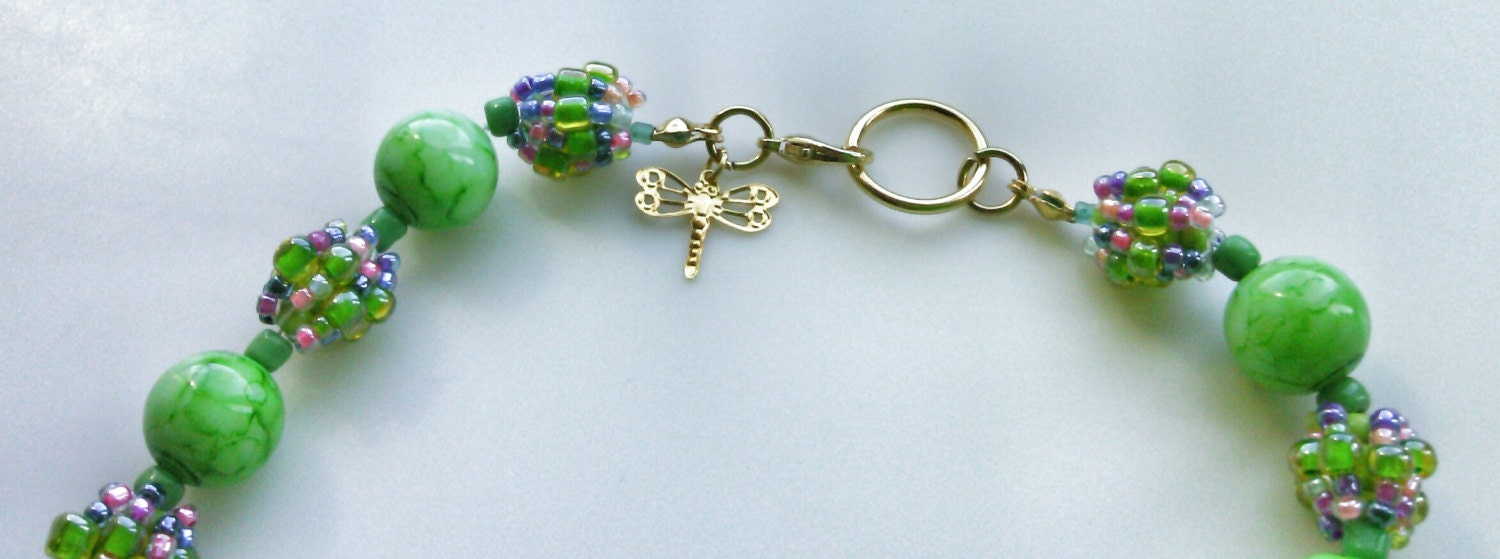 Green Beaded Necklace Combination Bead Necklace Seed Bead Ball Necklace