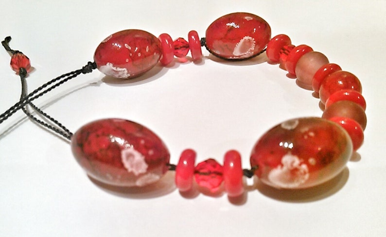 Asian Bead and Red Bracelet Red Knotted Bracelet Wine Knotted Bracelet