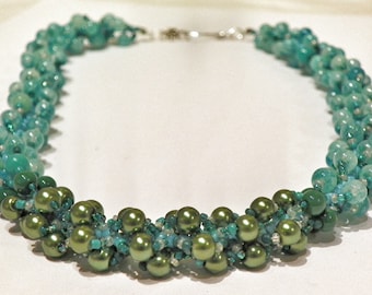 Collier Créateur Style Boho - Perles En Batik De Soie Bleu Turquoise - Neuf Sans Emballage