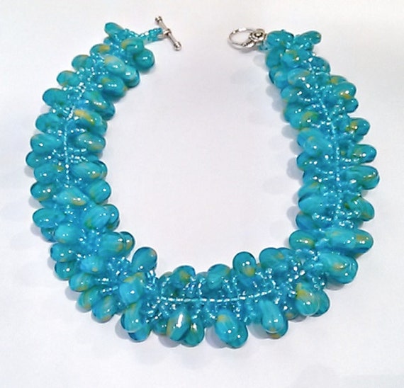 Elegant Blue Choker Sky Blue Glass Beadwork Necklace Blue | Etsy