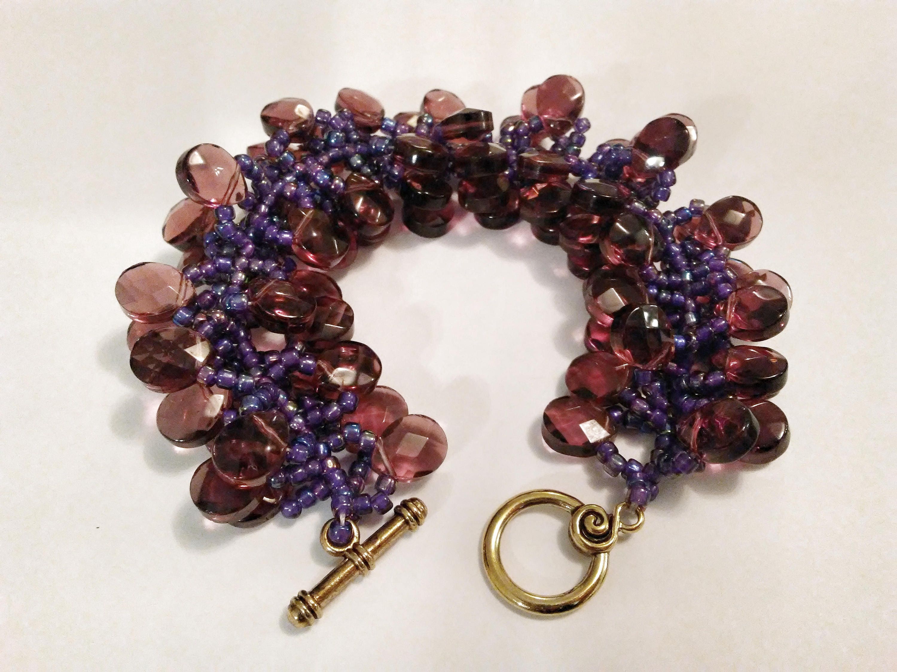 Purple Seed Bead Patterned Bracelet Purple Spiral Rope Design Eggplant