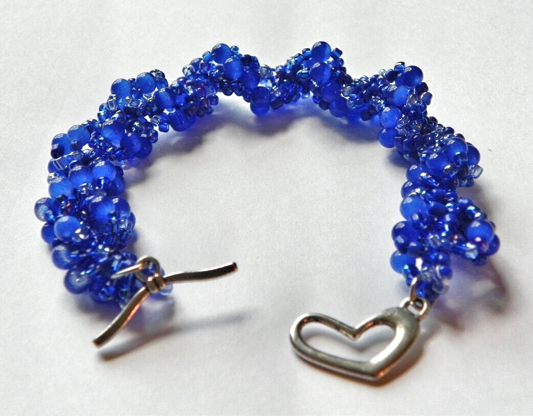 Spiral Rope Beadwork Bracelet Blue Seed Bead Patterned Bracelet Deep ...