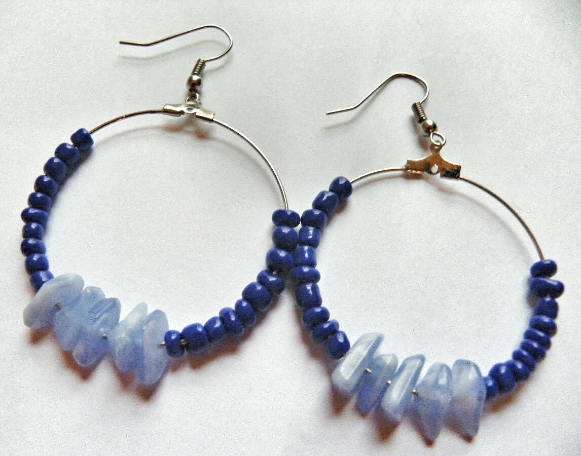 Dark Blue Hoop Earrings Midnight Ocean Hoops Silver Hoops With Dark and ...