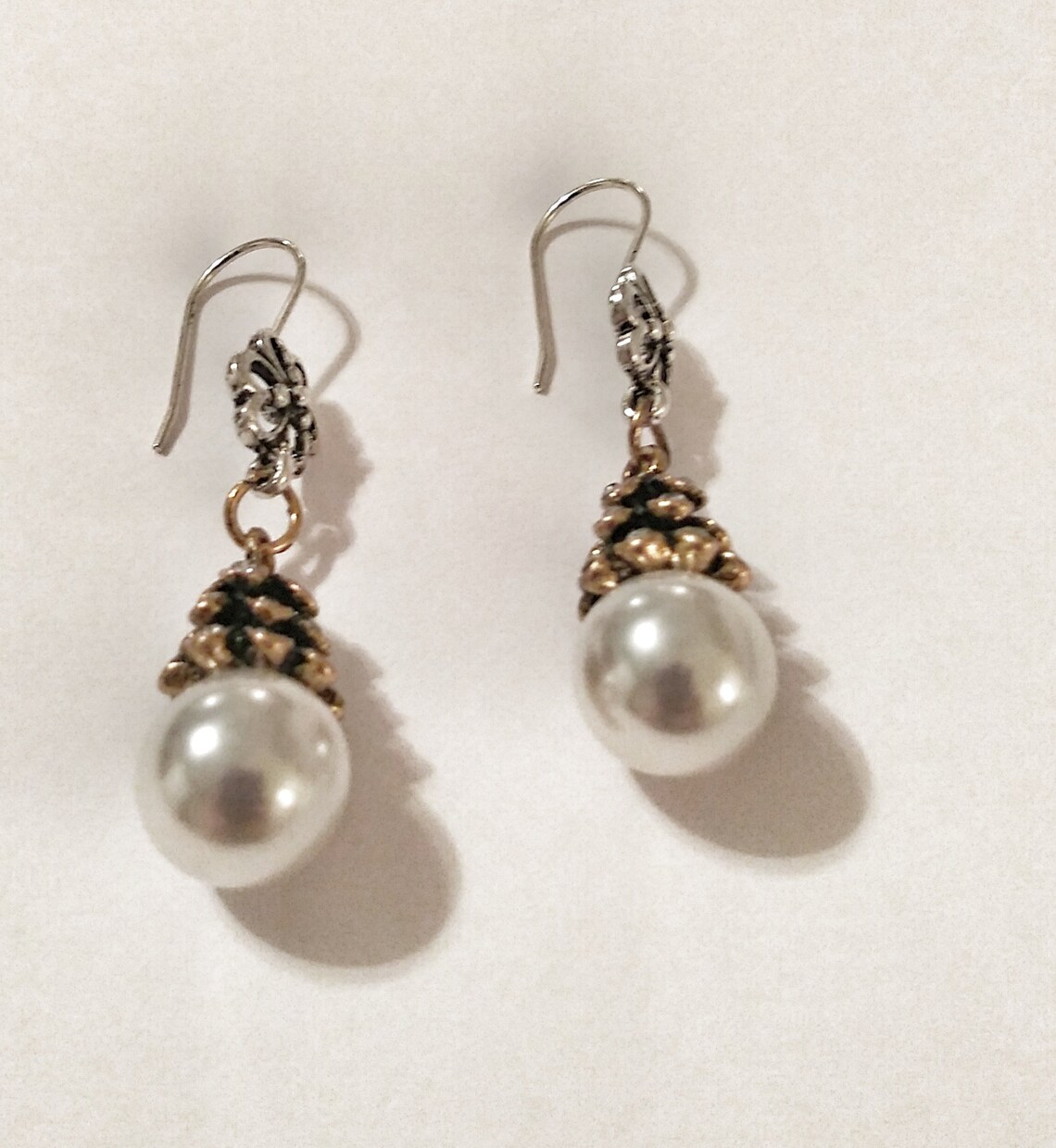 Pine Cone Dangle Bead Earrings Pearl and Gold Beaded Etsy