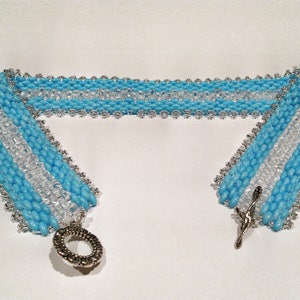 Blue and Silver Superduo Twin SeedBead Choker-Baby Blue and Silver Clear Herringbone Ribbon Patterned Necklace-Elegant Blue Beaded Choker