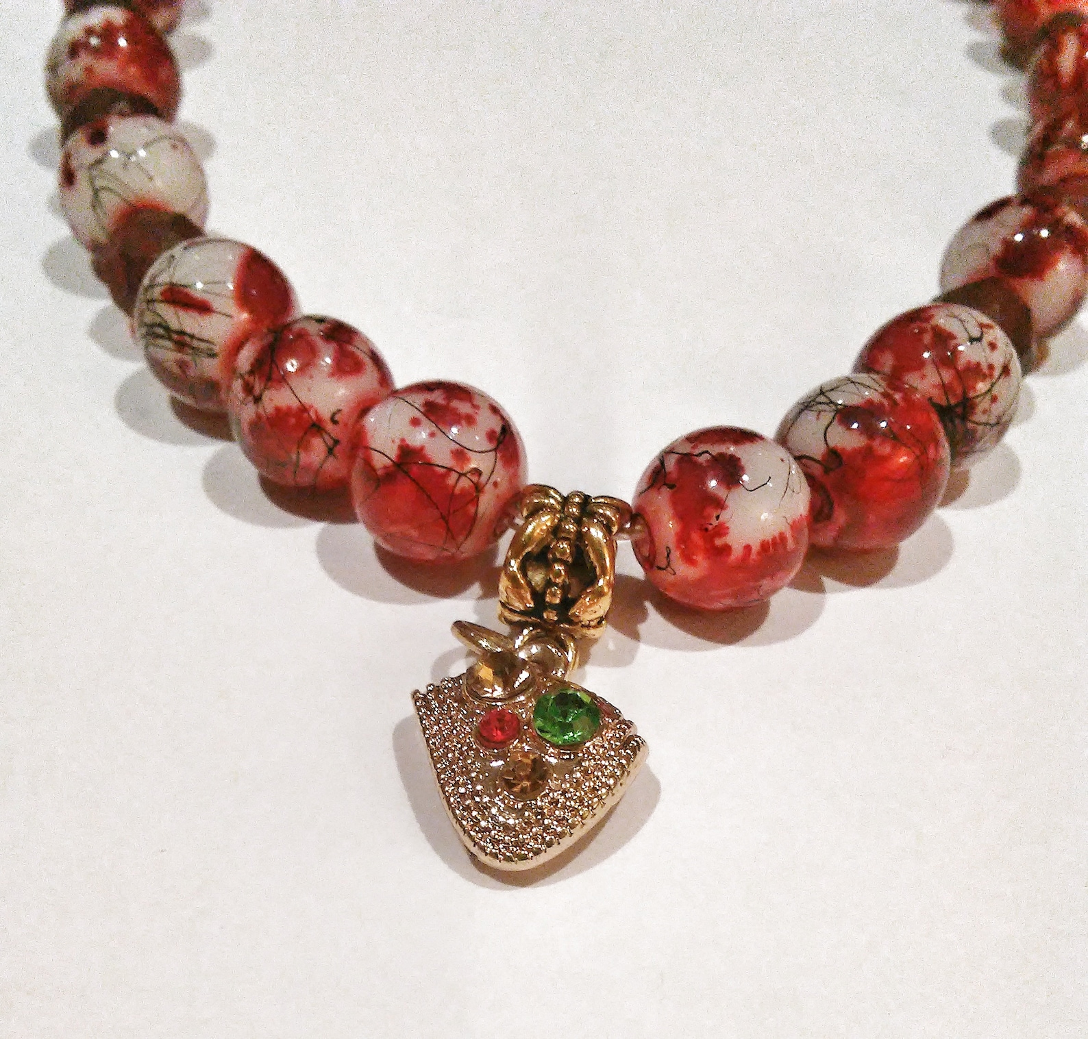 Dark Red and Gold Beaded Necklace Combination Bead Necklace Red and