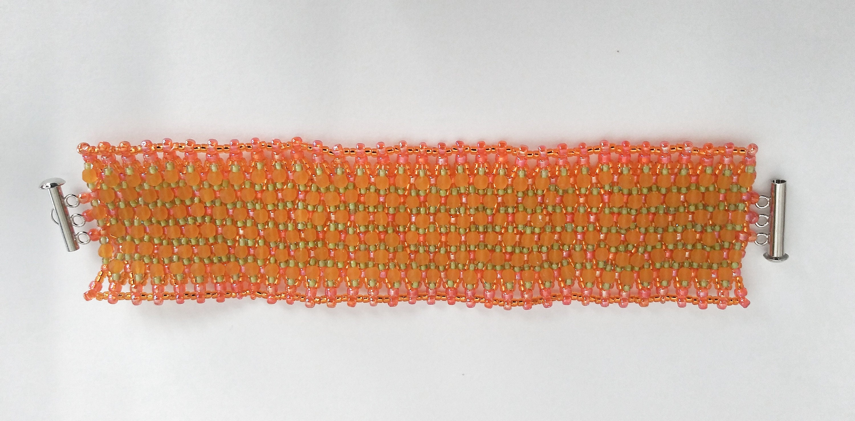 Orange and Yellow Bracelet Orange Flat Beaded Bracelet Fall Regal Lace Bracelet Yellow and ...
