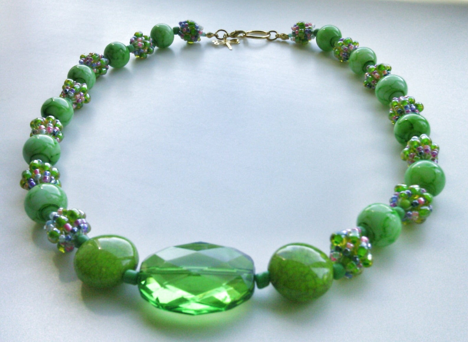 Green Beaded Necklace Combination Bead Necklace Seed Bead Ball Necklace