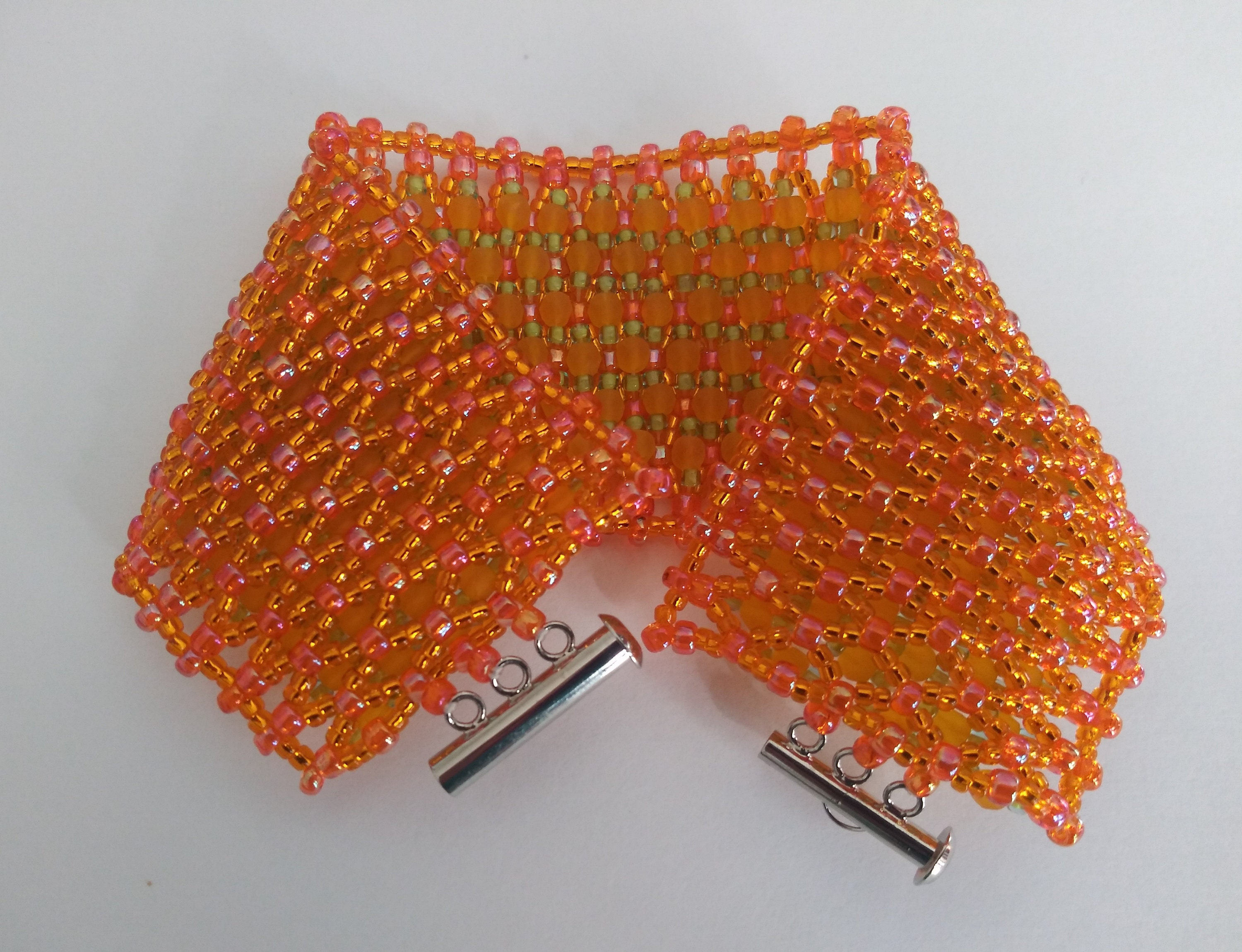 Orange and Yellow Bracelet Orange Flat Beaded Bracelet Fall Regal Lace Bracelet Yellow and ...