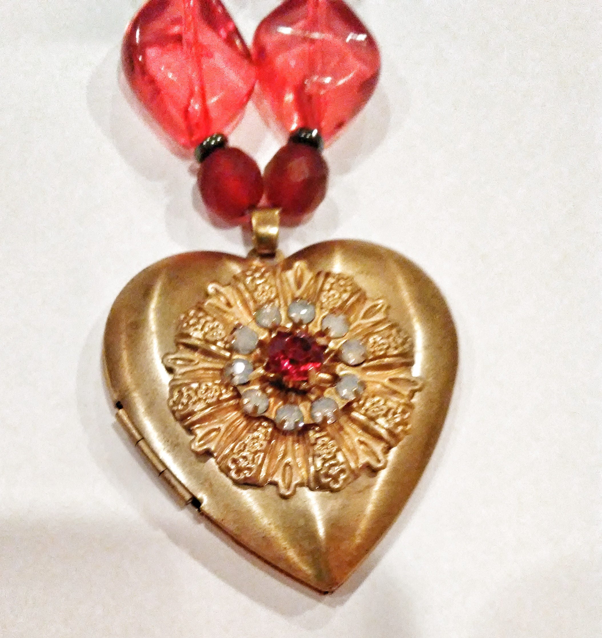Red and Pink Heart Necklace and Earrings Set Golden Heart - Etsy