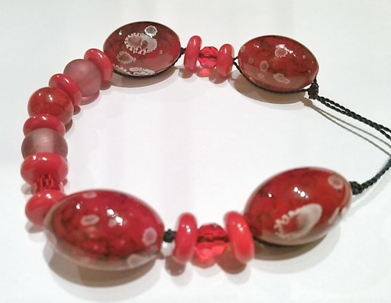 Asian Bead and Red Bracelet Red Knotted Bracelet Wine Knotted Bracelet