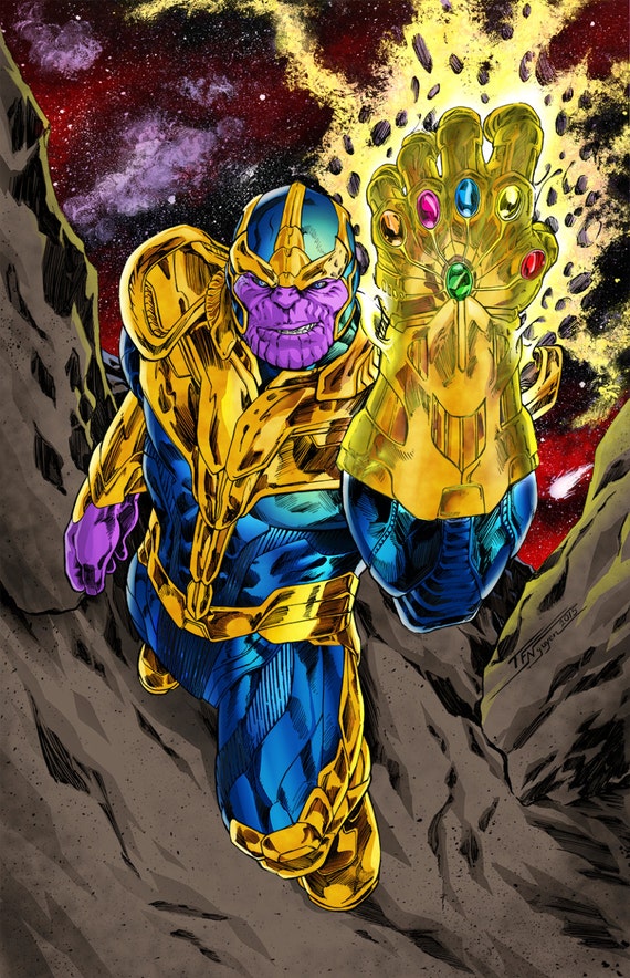 Thanos with Infinity Gauntlet and Stones Full Color Print on
