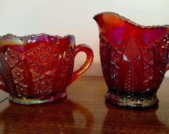 Carnival Red Creamer and Sugar Bowl
