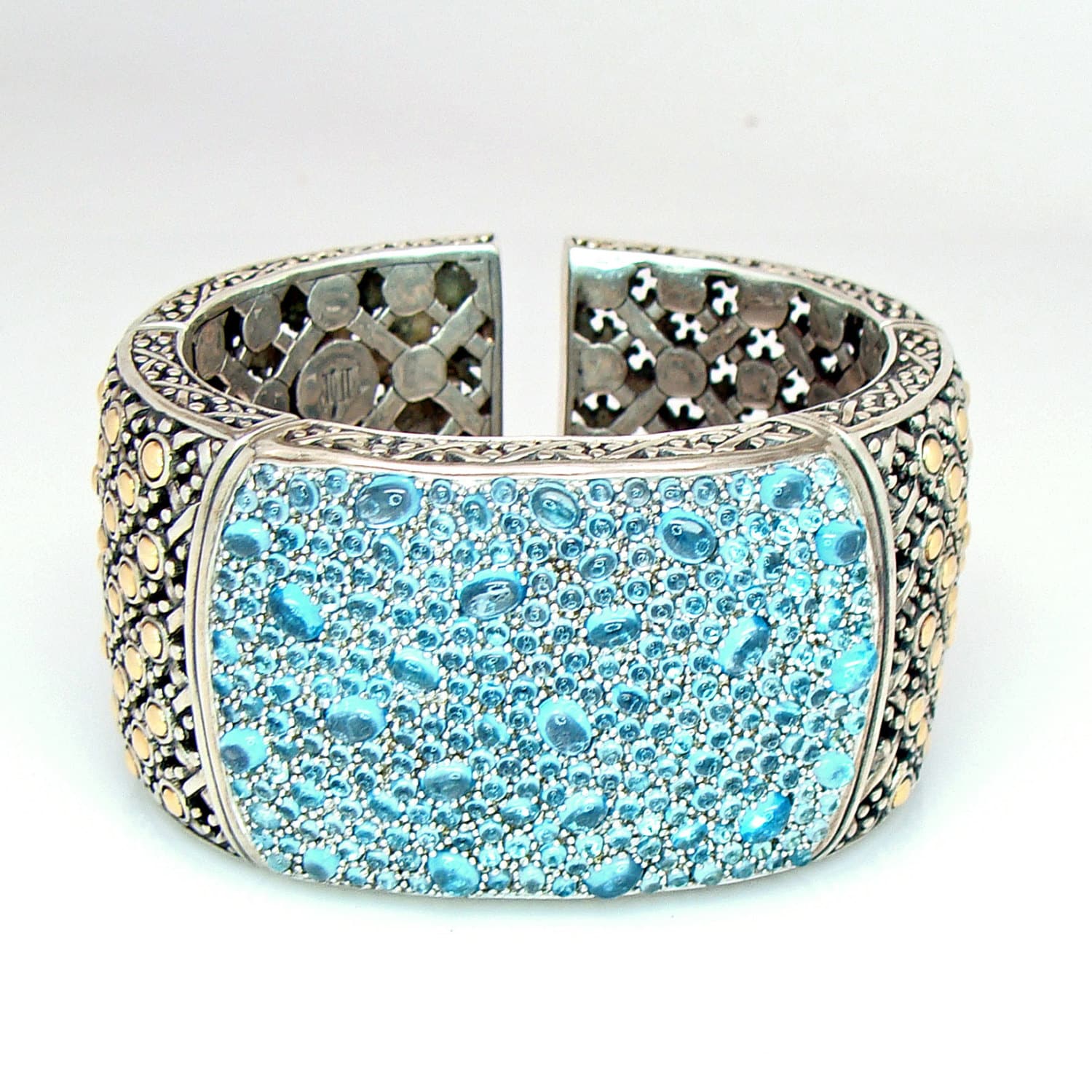 John Hardy Silver Multi-Row Aquamarine & Kyanite Bracelet with Pusher Clasp NWT main image 1