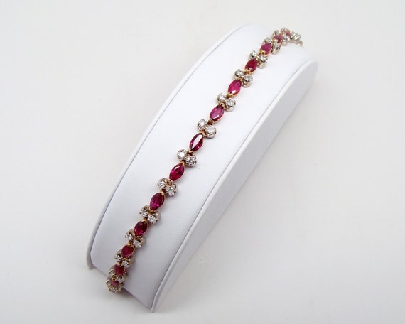 ESTATE Ruby and Diamond Tennis Bracelet in 18 Kar… - image 1