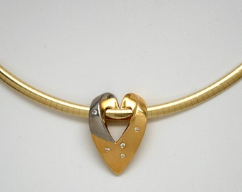 ESTATE Modern Diamond Open Heart Slide Pendant in 14 Karat Two Tone Gold