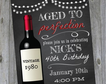 Birthday Party Invitation - Aged to Perfection - Wine Theme