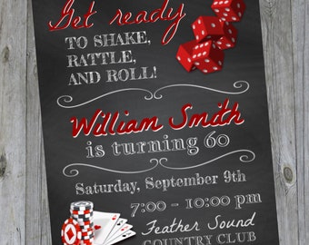 Birthday Party Invitation - Poker - Casino Theme - Shake, Rattle & Roll