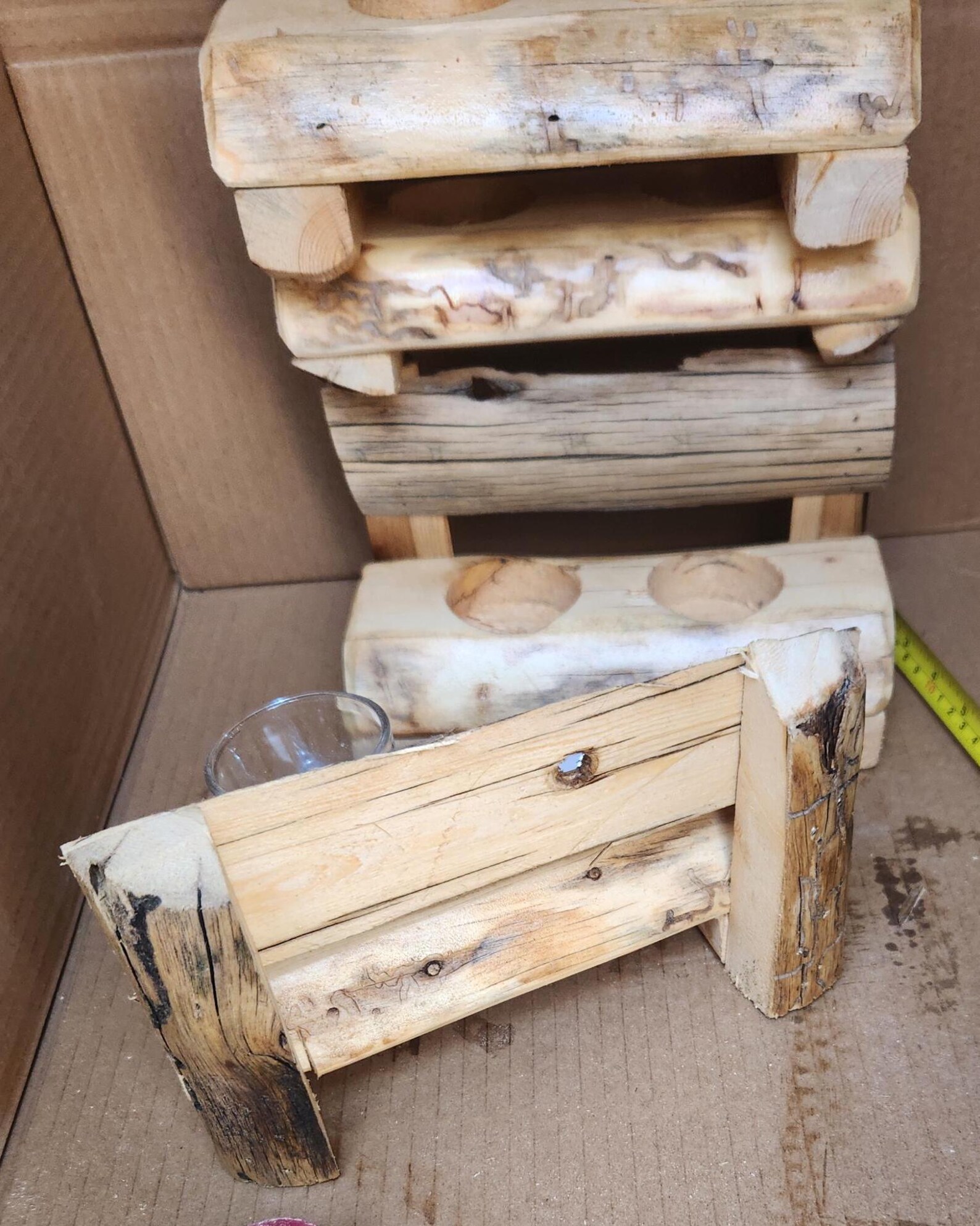 2 Candle/tea Holder, Wood Bench Table Riser/pedestal, Rustic, Hand Made ...