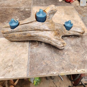 Recycled Log Wood Candle Holder with Live Edge, Mantle Decoration, Rustic, Tea Light, Repurposed, Farm-House, Hand Made, Reclaimed, Wedding