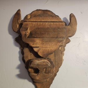 Mann Höhle Dekoration 3D Büffelkopf Holz Wand Kunst Bauernhaus Handgefertigte Rustikale Tier Kunst Holz Büste Trophäe Wandbehang, Jagd