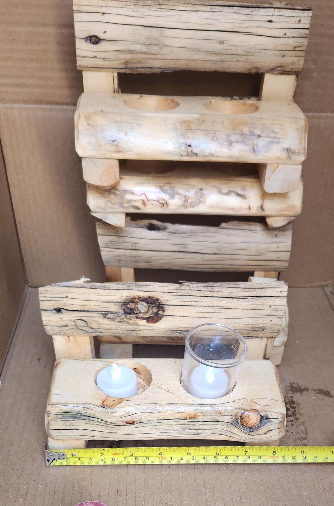 2 Candle/tea Holder, Wood Bench Table Riser/pedestal, Rustic, Hand Made ...