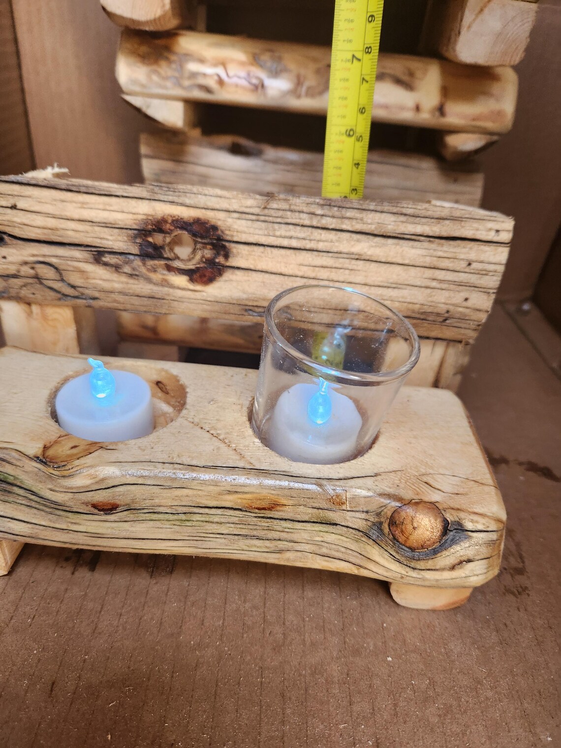 2 Candle/tea Holder, Wood Bench Table Riser/pedestal, Rustic, Hand Made ...