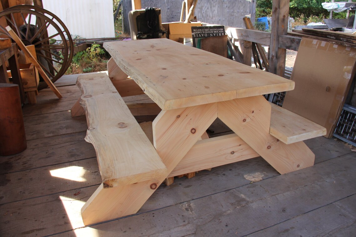 Wooden Picnic Table Live Edge & Custom Design Etsy