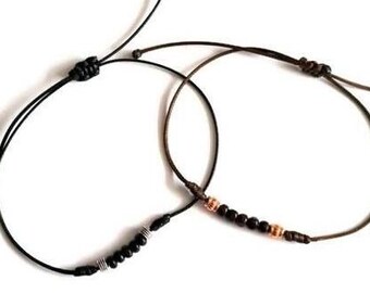 Wood Bead Cord Anklet: Adjustable Boho Beach Jewellery