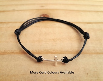 Sideways Cross Bracelet: Adjustable Polyester Cord Faith Gift