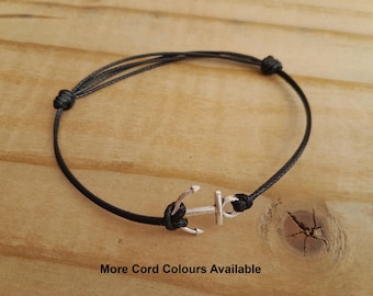 Anchor Bracelet: Waxed Polyester Cord, Adjustable Nautical Jewellery