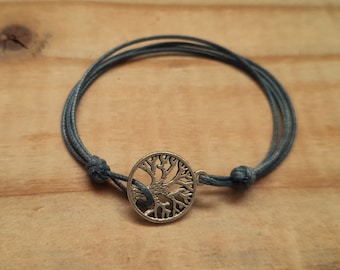 Tree of Life Charm Bracelet: Adjustable Waxed Cord Friendship Bracelet