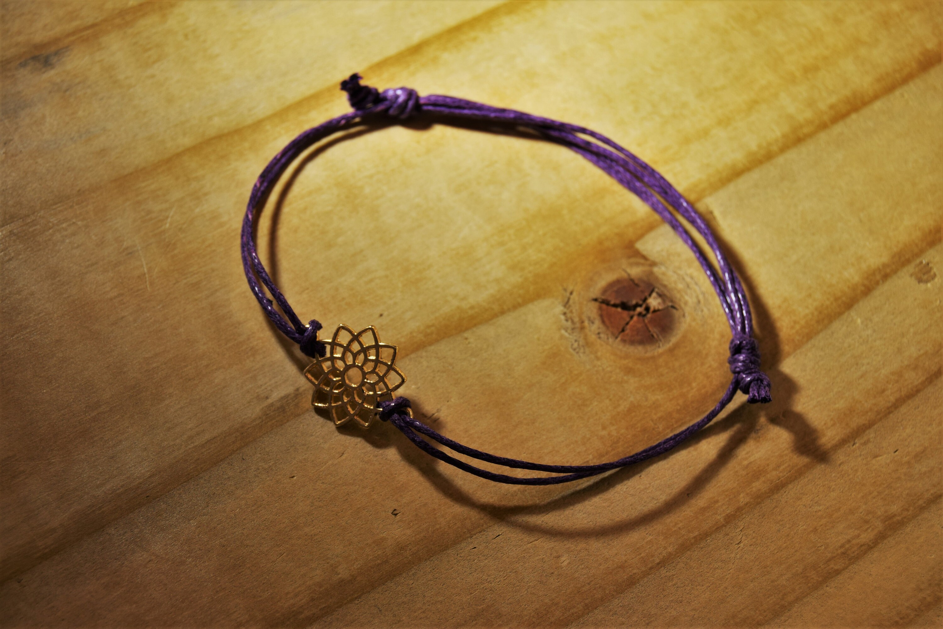 Lotus Flower Bracelet Gold Charm Bracelet Adjustable Cord Etsy