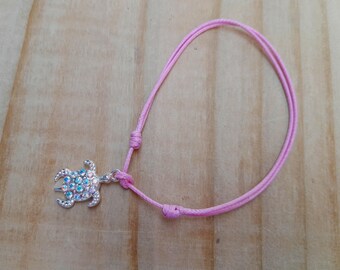 Crystal Turtle Anklet: Adjustable Polyester Cord Beach Jewellery