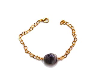Amethyst Heart Chain Bracelet, Gemstone Bracelet