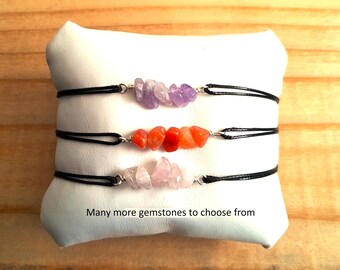 Adjustable Gemstone Cord Bracelet, Birthstone Jewellery