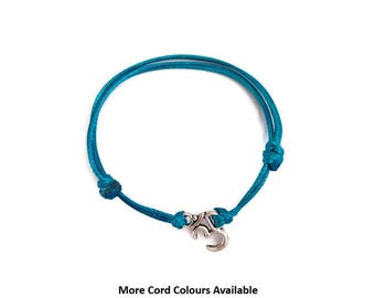 Adjustable Om Bracelet: Silver or Bronze Charm, Waxed Cord Friendship Jewellery