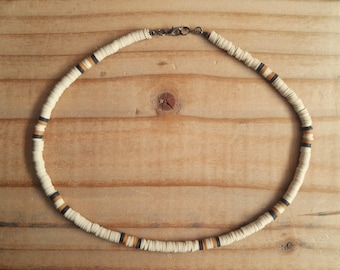 Mens Surfer Style Necklace, Brown Clay Heishi Necklace
