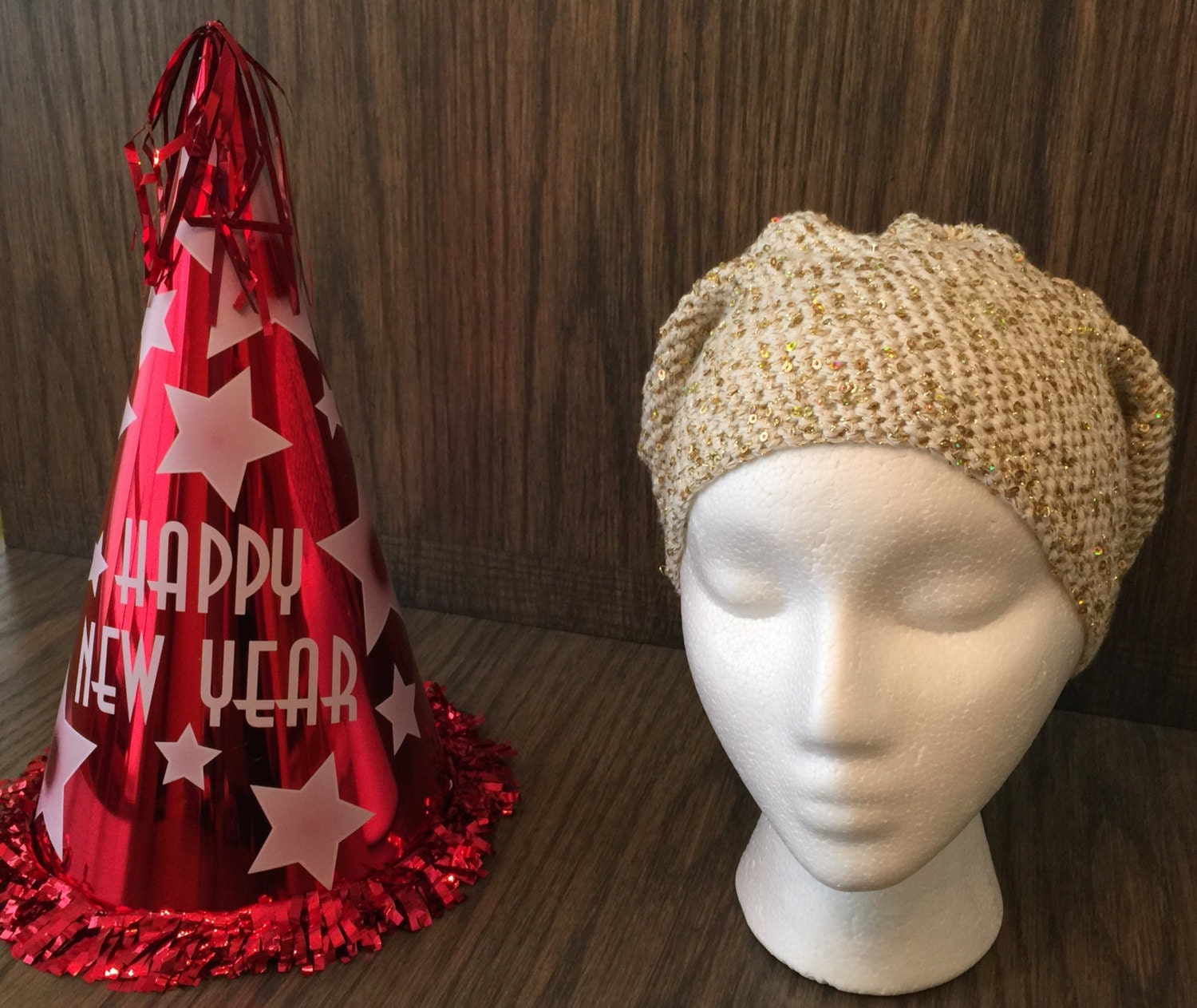 Fancy Off-white With Gold Sequins Glam Slouchy Hat, Great  display picture 1