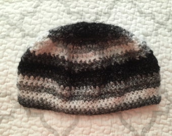 Black, white and gray ombre glam beanie with silver thread