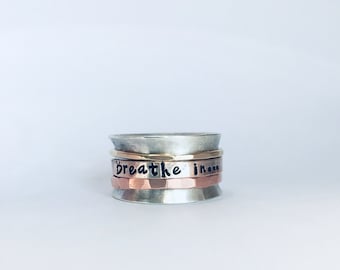 Hammered Sterling Silver Fidget Spinner Ring, Handmade Anxiety Relief