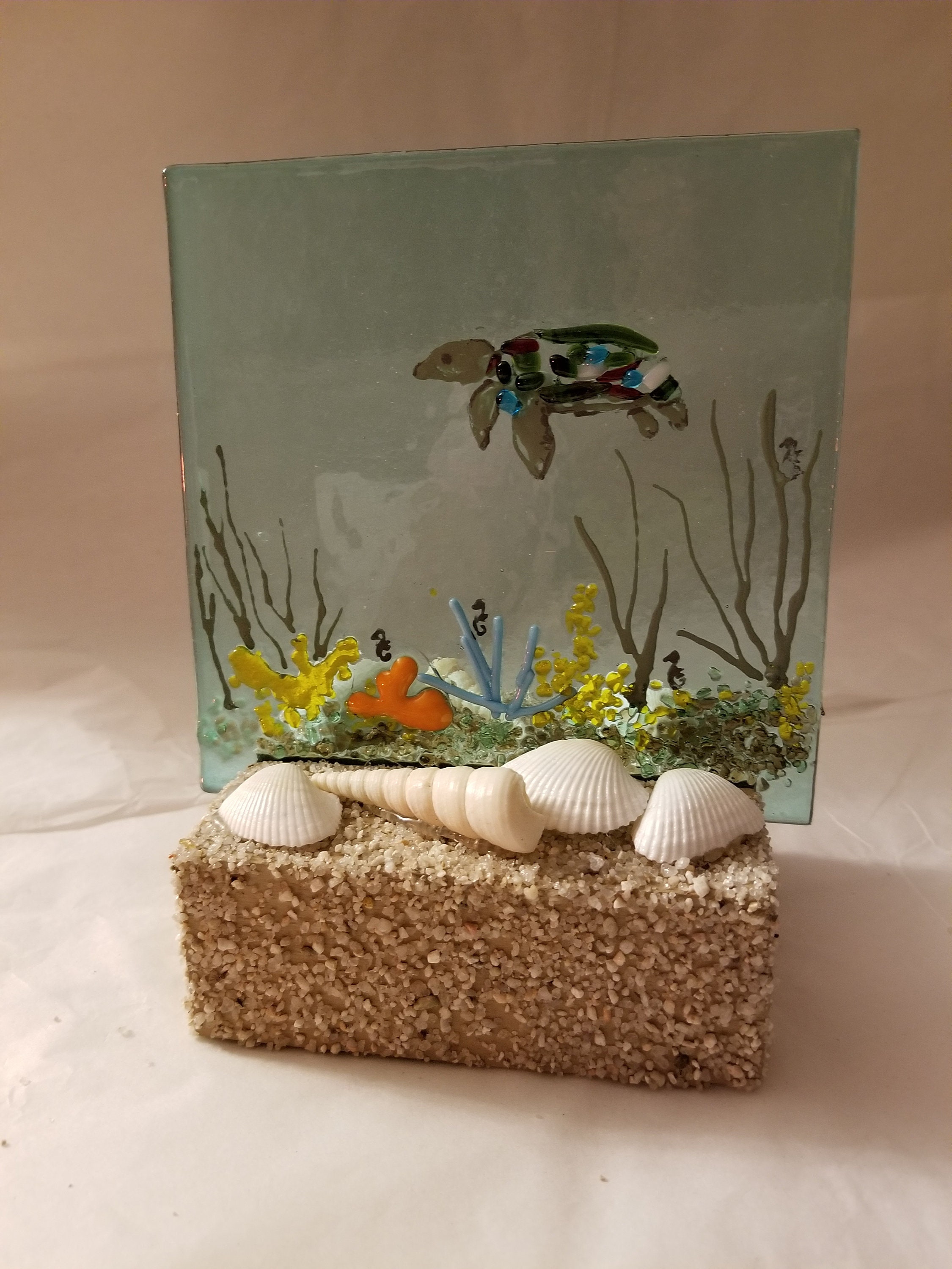 Fused Glass Sea Turtle underwater scene Etsy