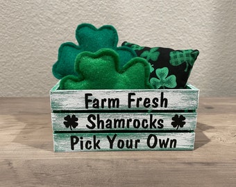 Shamrock Tiered Tray Decor | Shamrock Decor | St. Patrick's Day Decor | Tiered Tray Mini Crate Decor