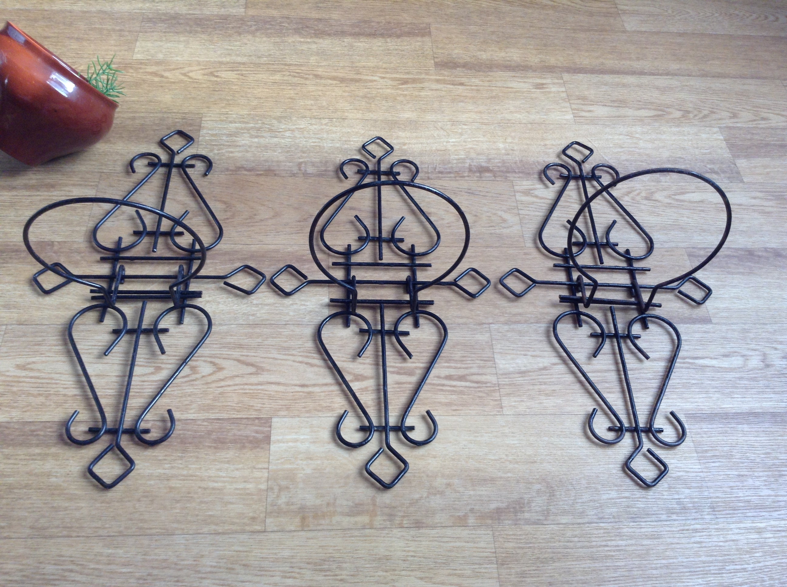 Set of 3 Vintage Iron Wall Plant Holder Wire Pot Holder Wall Etsy
