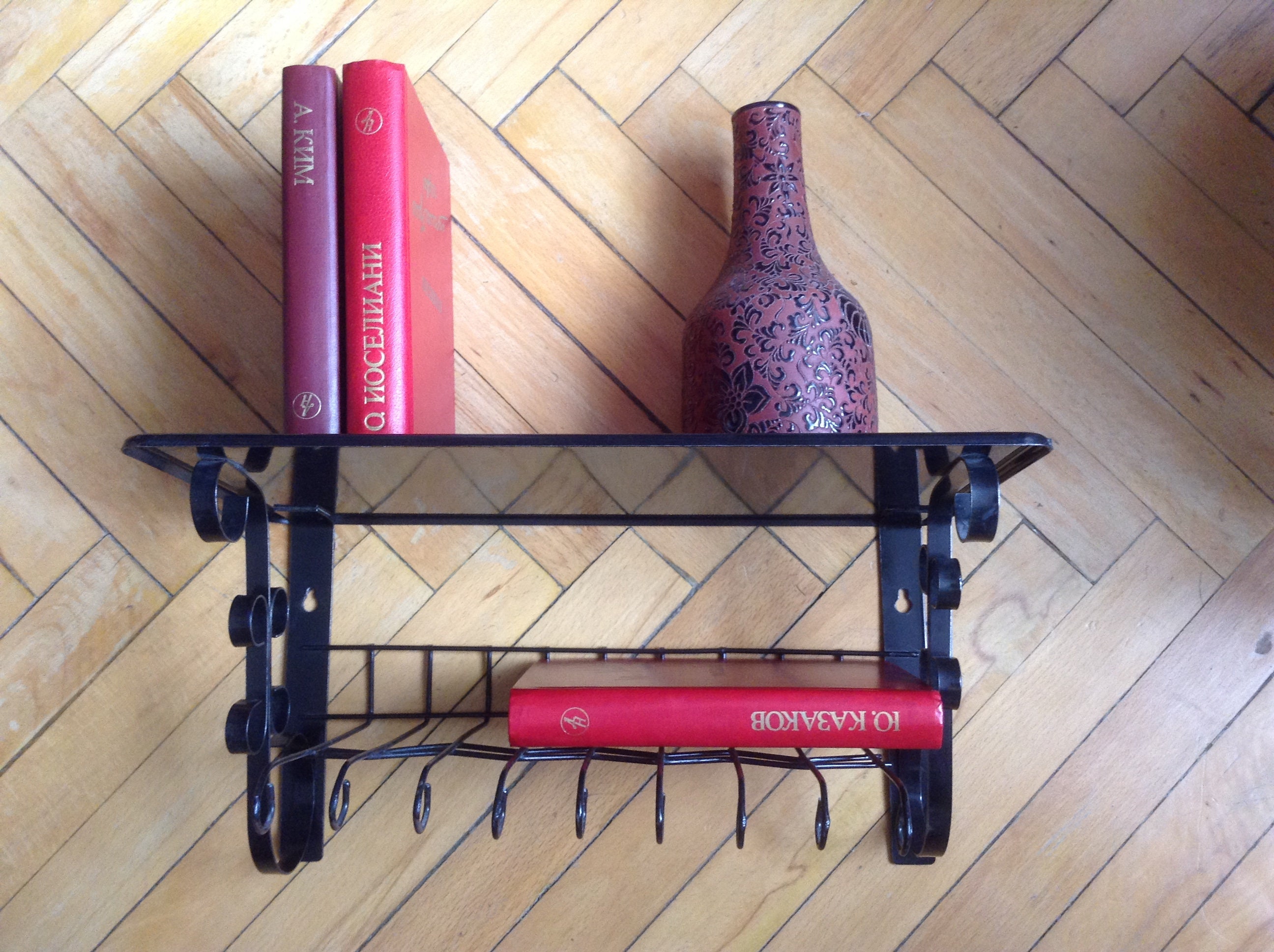 Vintage Small Metal Hanging Shelf Black Steel Storage Rack 2 Etsy