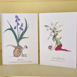 Biglietto/notebook vuoto "Fate Spiriti della Natura" formato A6, fiori primaverili