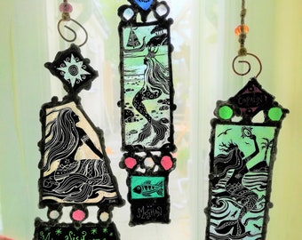 Mermaids - Stained Glass Art Panel- Choice of three -Made to Order